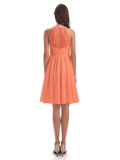 Tegan Knee Length Halter Chiffon Bridesmaid Dresses