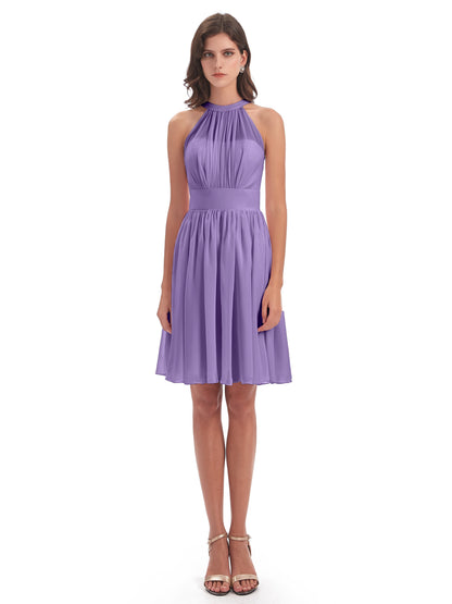 Tegan Knee Length Halter Chiffon Bridesmaid Dresses