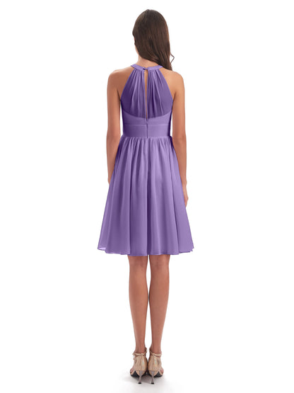Tegan Knee Length Halter Chiffon Bridesmaid Dresses
