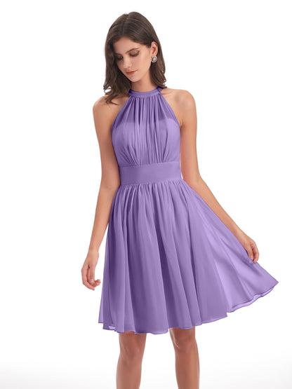 Tegan Knee Length Halter Chiffon Bridesmaid Dresses