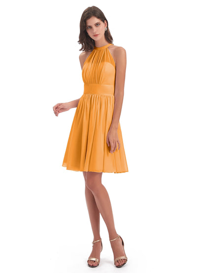 Tegan Knee Length Halter Chiffon Bridesmaid Dresses