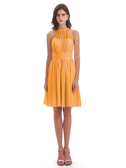 Tegan Knee Length Halter Chiffon Bridesmaid Dresses