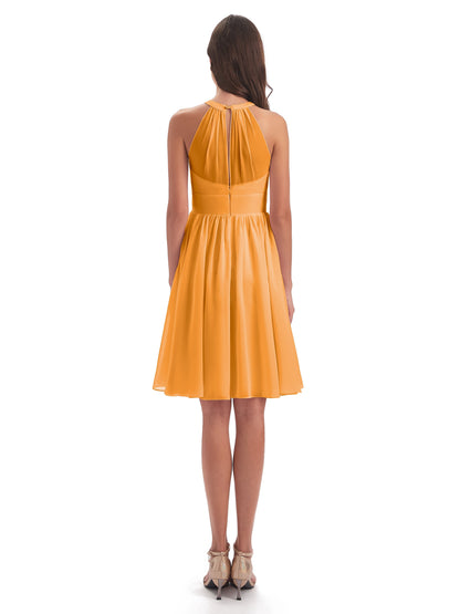 Tegan Knee Length Halter Chiffon Bridesmaid Dresses