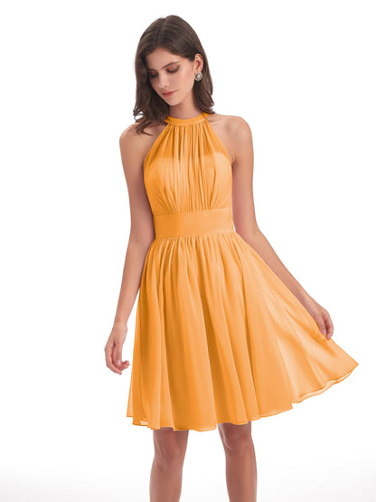 Tegan Knee Length Halter Chiffon Bridesmaid Dresses