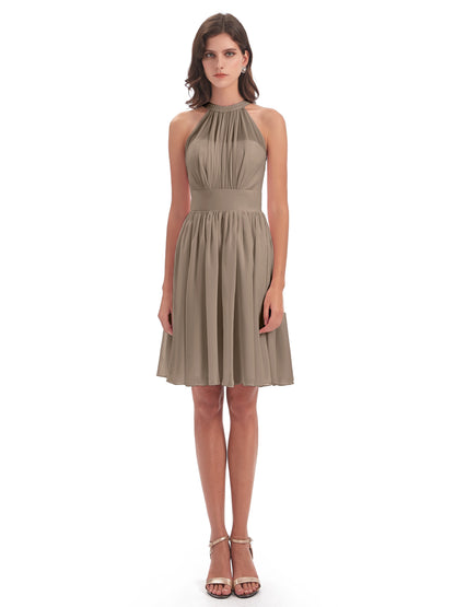 Tegan Knee Length Halter Chiffon Bridesmaid Dresses