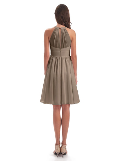 Tegan Knee Length Halter Chiffon Bridesmaid Dresses
