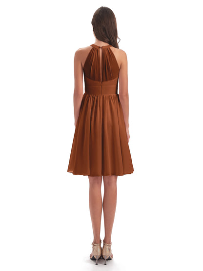 Tegan Knee Length Halter Chiffon Bridesmaid Dresses