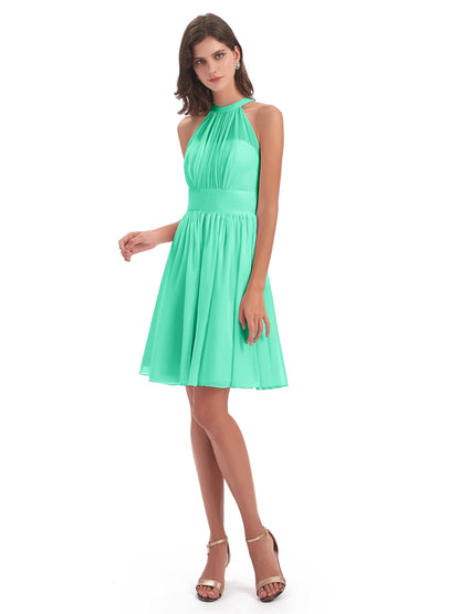 Tegan Knee Length Halter Chiffon Bridesmaid Dresses