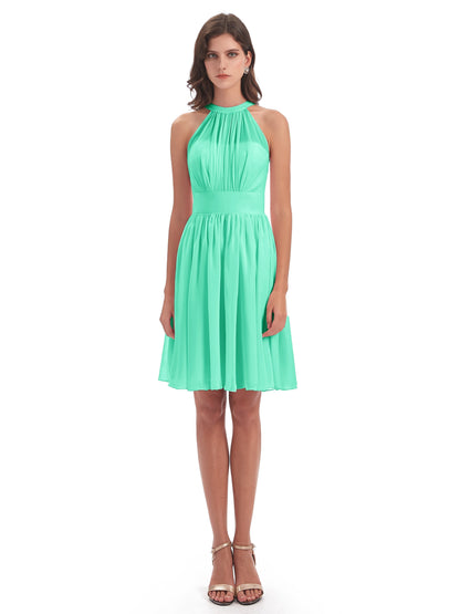 Tegan Knee Length Halter Chiffon Bridesmaid Dresses