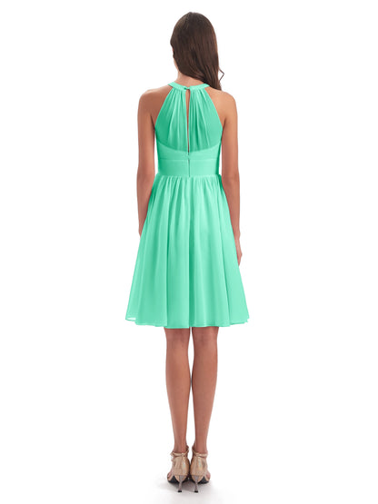 Tegan Knee Length Halter Chiffon Bridesmaid Dresses