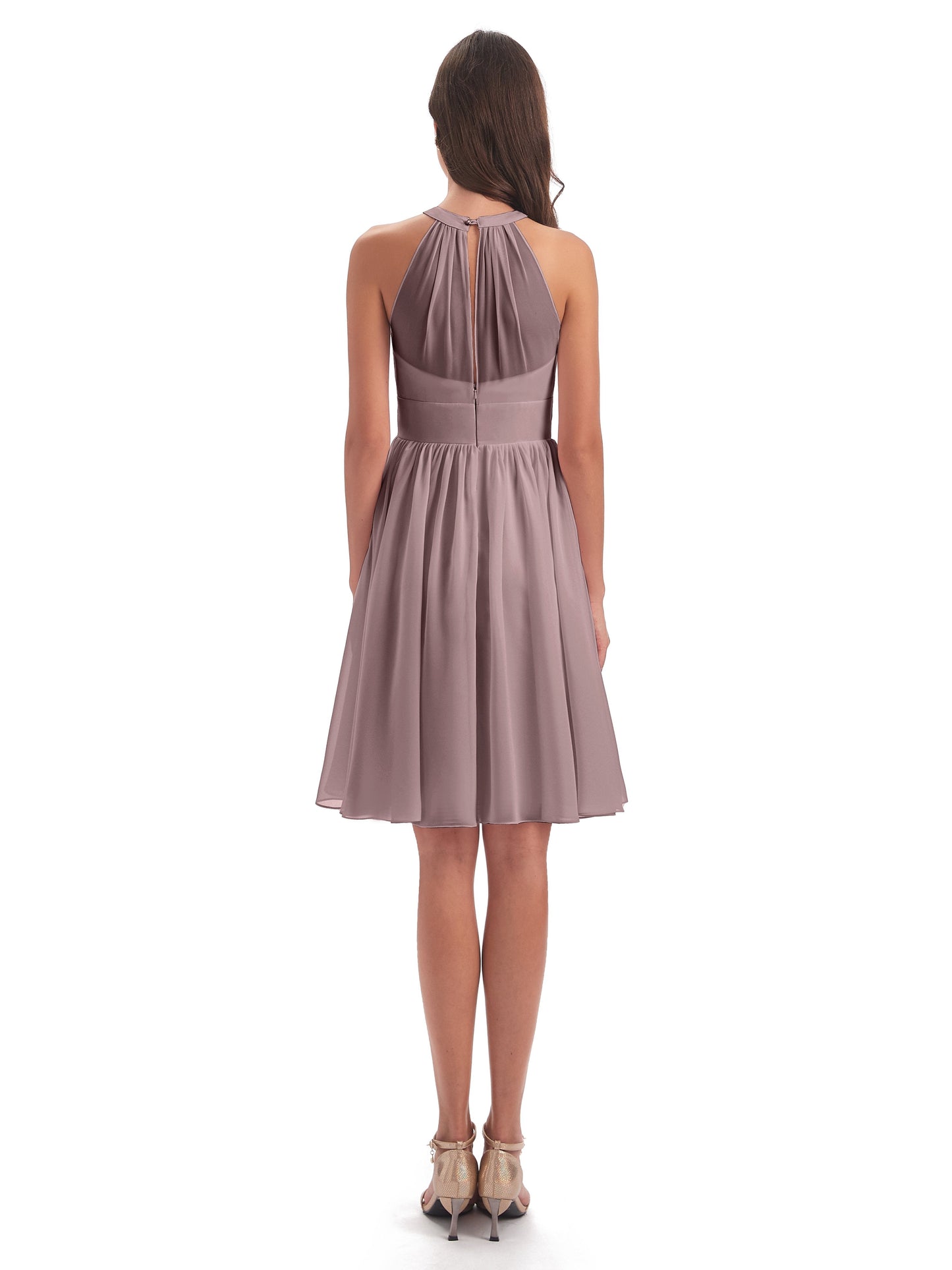Tegan Knee Length Halter Chiffon Bridesmaid Dresses