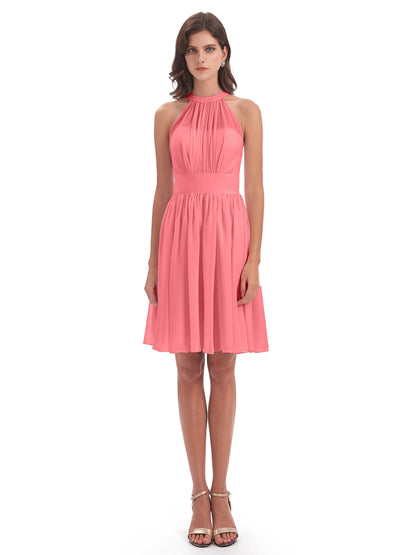 Tegan Knee Length Halter Chiffon Bridesmaid Dresses