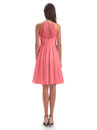 Tegan Knee Length Halter Chiffon Bridesmaid Dresses