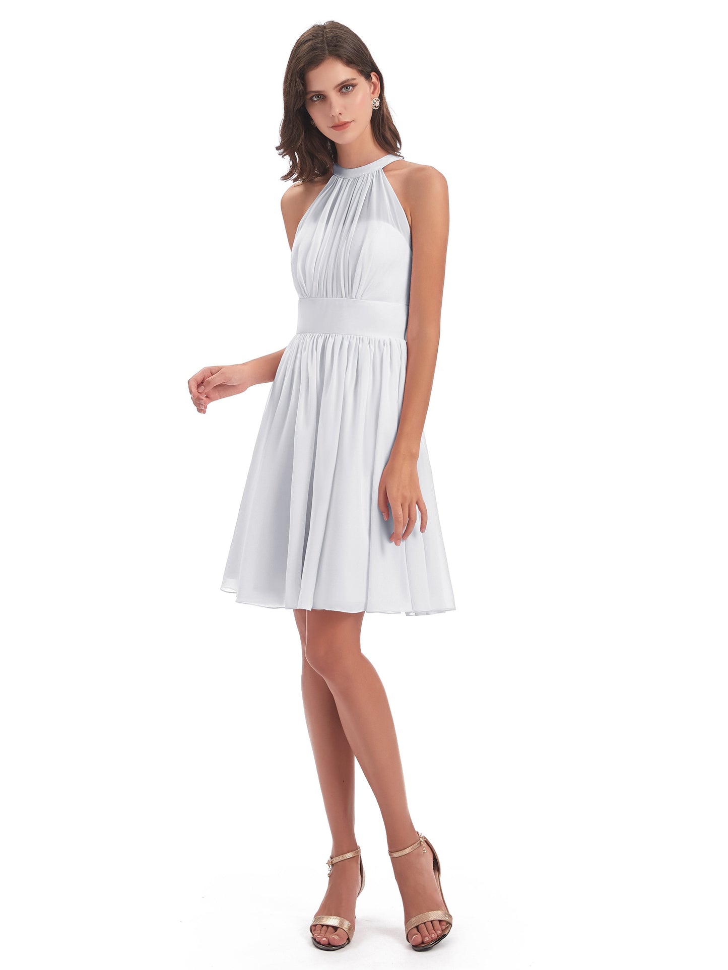 Tegan Knee Length Halter Chiffon Bridesmaid Dresses