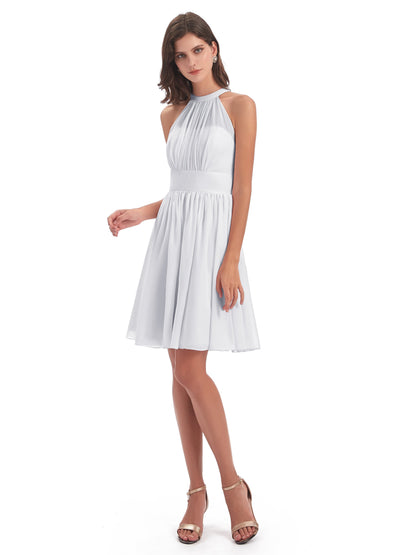 Tegan Knee Length Halter Chiffon Bridesmaid Dresses