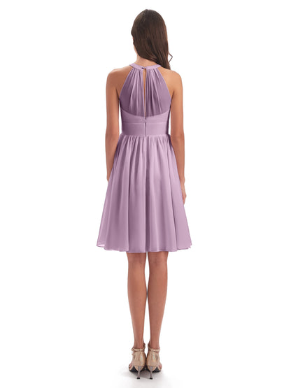 Tegan Knee Length Halter Chiffon Bridesmaid Dresses