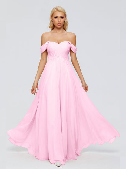 Trinity Off-The-Shoulder Chiffon Bridesmaid Dresses