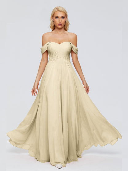 Trinity Off-The-Shoulder Chiffon Bridesmaid Dresses