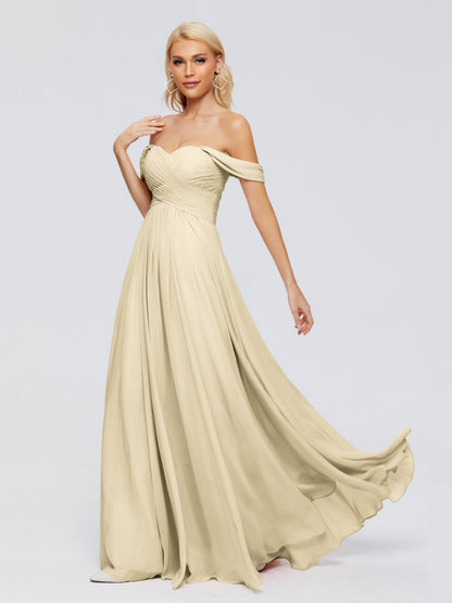 Trinity Off-The-Shoulder Chiffon Bridesmaid Dresses