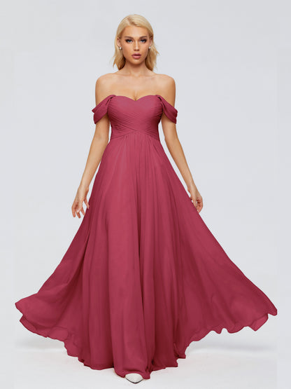 Trinity Off-The-Shoulder Chiffon Bridesmaid Dresses