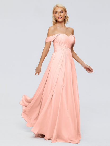 Trinity Off-The-Shoulder Chiffon Bridesmaid Dresses