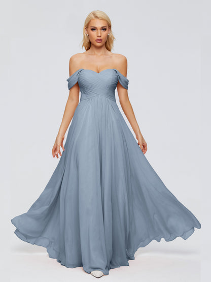 Trinity Off-The-Shoulder Chiffon Bridesmaid Dresses