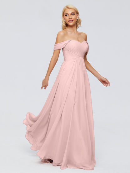 Trinity Off-The-Shoulder Chiffon Bridesmaid Dresses
