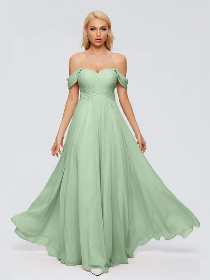 Trinity Off-The-Shoulder Chiffon Bridesmaid Dresses