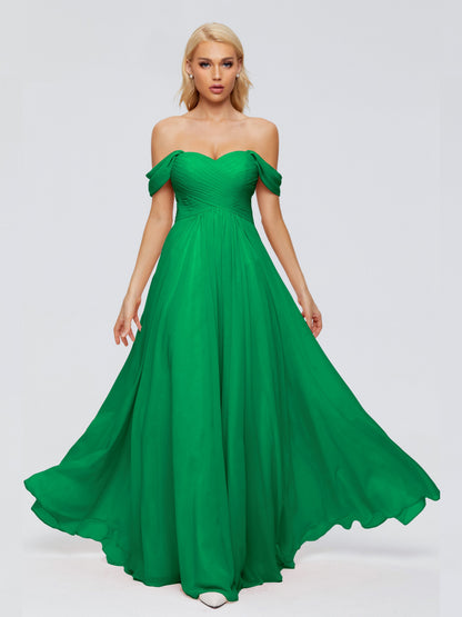 Trinity Off-The-Shoulder Chiffon Bridesmaid Dresses