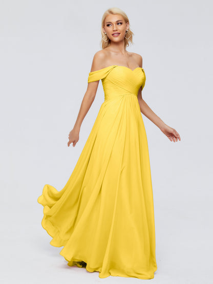 Trinity Off-The-Shoulder Chiffon Bridesmaid Dresses