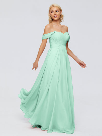 Trinity Off-The-Shoulder Chiffon Bridesmaid Dresses