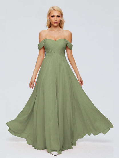 Trinity Off-The-Shoulder Chiffon Bridesmaid Dresses