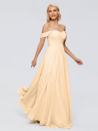 Trinity Off-The-Shoulder Chiffon Bridesmaid Dresses