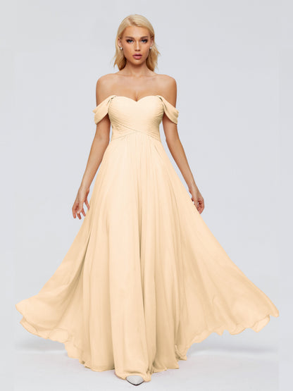 Trinity Off-The-Shoulder Chiffon Bridesmaid Dresses