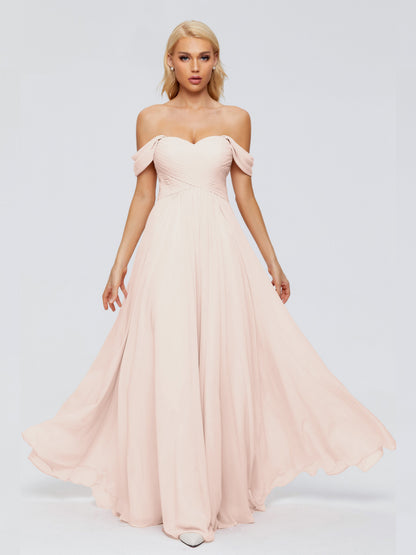 Trinity Off-The-Shoulder Chiffon Bridesmaid Dresses