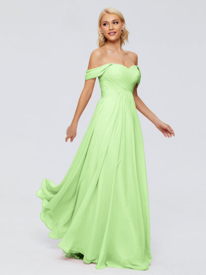 Trinity Off-The-Shoulder Chiffon Bridesmaid Dresses