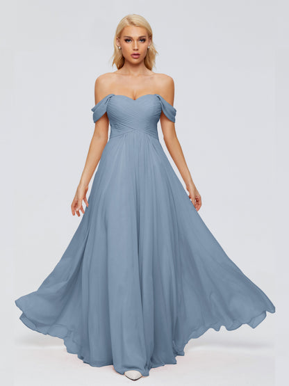Trinity Off-The-Shoulder Chiffon Bridesmaid Dresses