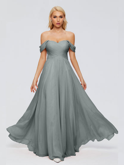 Trinity Off-The-Shoulder Chiffon Bridesmaid Dresses