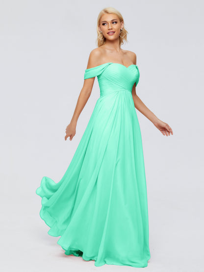 Trinity Off-The-Shoulder Chiffon Bridesmaid Dresses