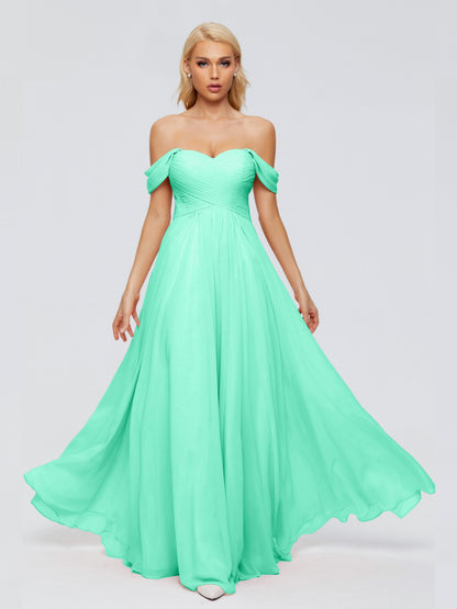 Trinity Off-The-Shoulder Chiffon Bridesmaid Dresses