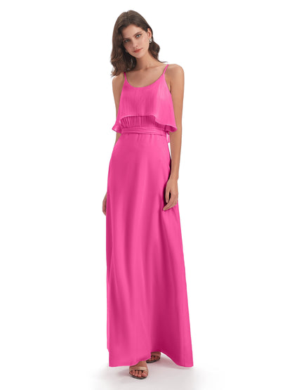 Vada Sheath-Column Floor Length Spaghetti Straps Chiffon Long Bridesmaid Dresses