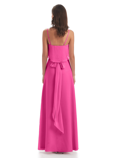 Vada Sheath-Column Floor Length Spaghetti Straps Chiffon Long Bridesmaid Dresses