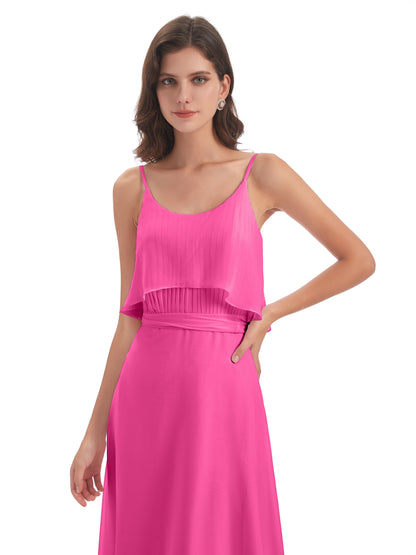 Vada Sheath-Column Floor Length Spaghetti Straps Chiffon Long Bridesmaid Dresses