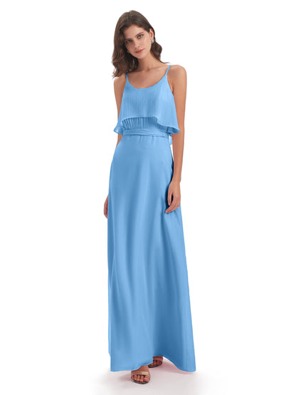 Vada Sheath-Column Floor Length Spaghetti Straps Chiffon Long Bridesmaid Dresses
