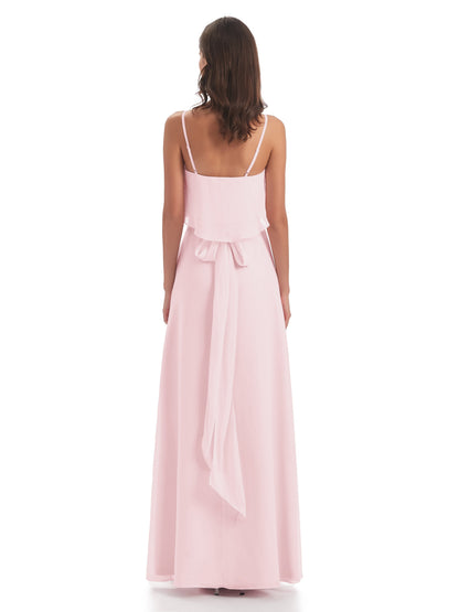 Vada Sheath-Column Floor Length Spaghetti Straps Chiffon Long Bridesmaid Dresses