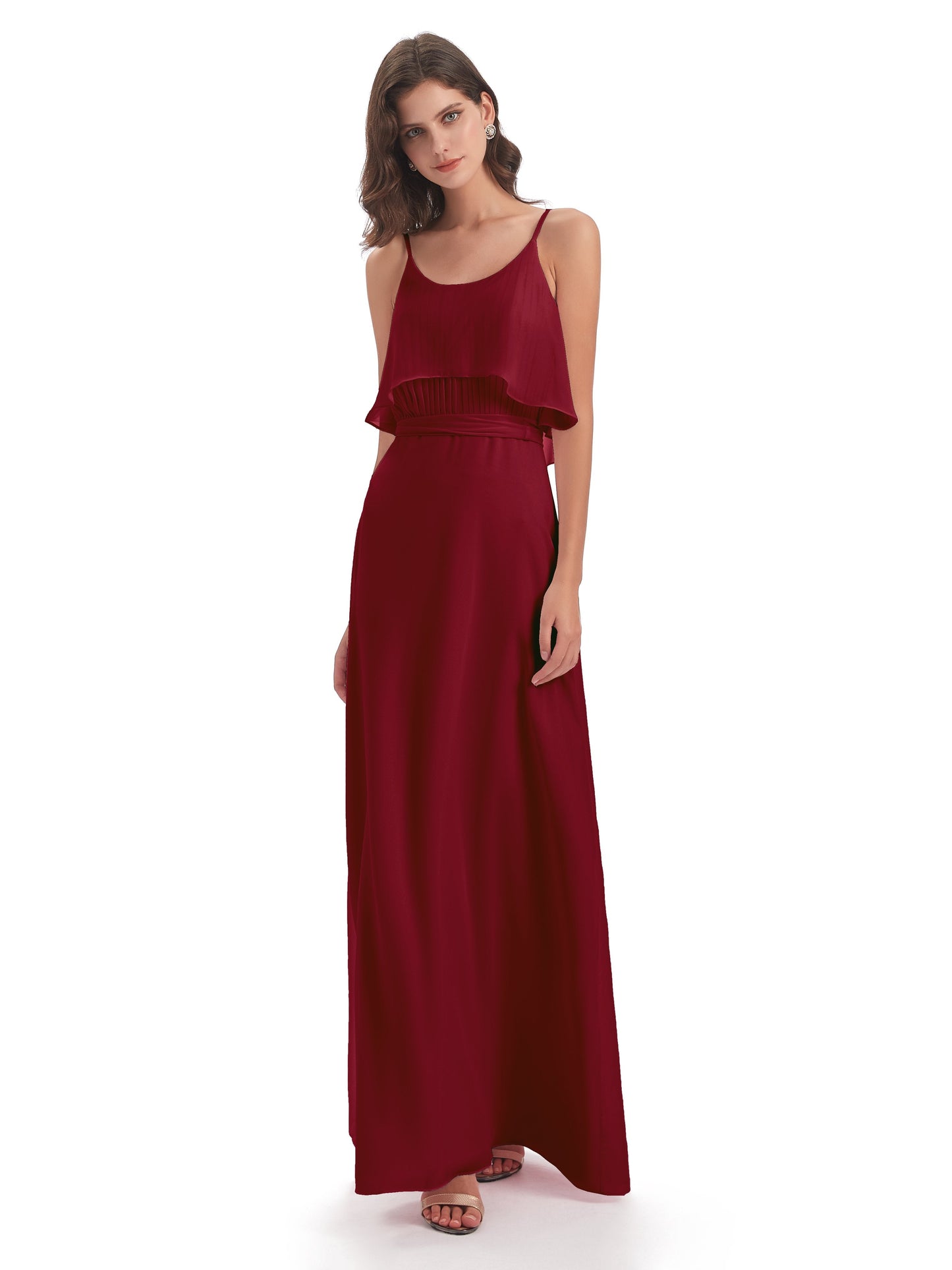 Vada Sheath-Column Floor Length Spaghetti Straps Chiffon Long Bridesmaid Dresses