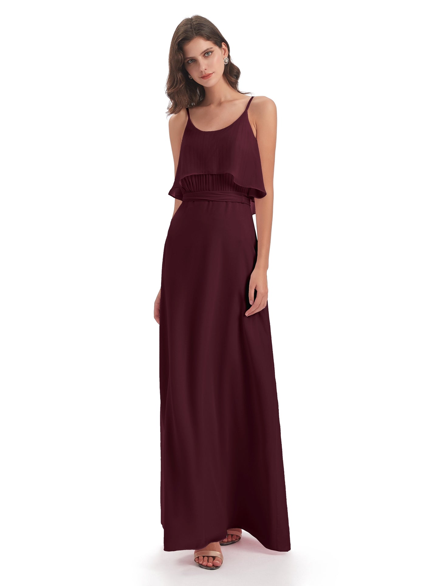 Vada Sheath-Column Floor Length Spaghetti Straps Chiffon Long Bridesmaid Dresses