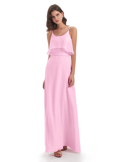 Vada Sheath-Column Floor Length Spaghetti Straps Chiffon Long Bridesmaid Dresses