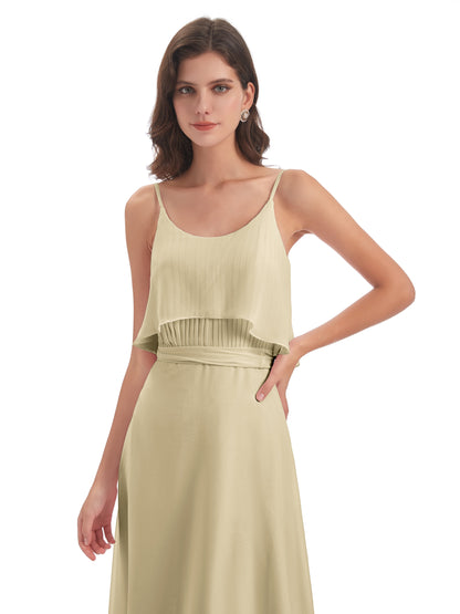 Vada Sheath-Column Floor Length Spaghetti Straps Chiffon Long Bridesmaid Dresses