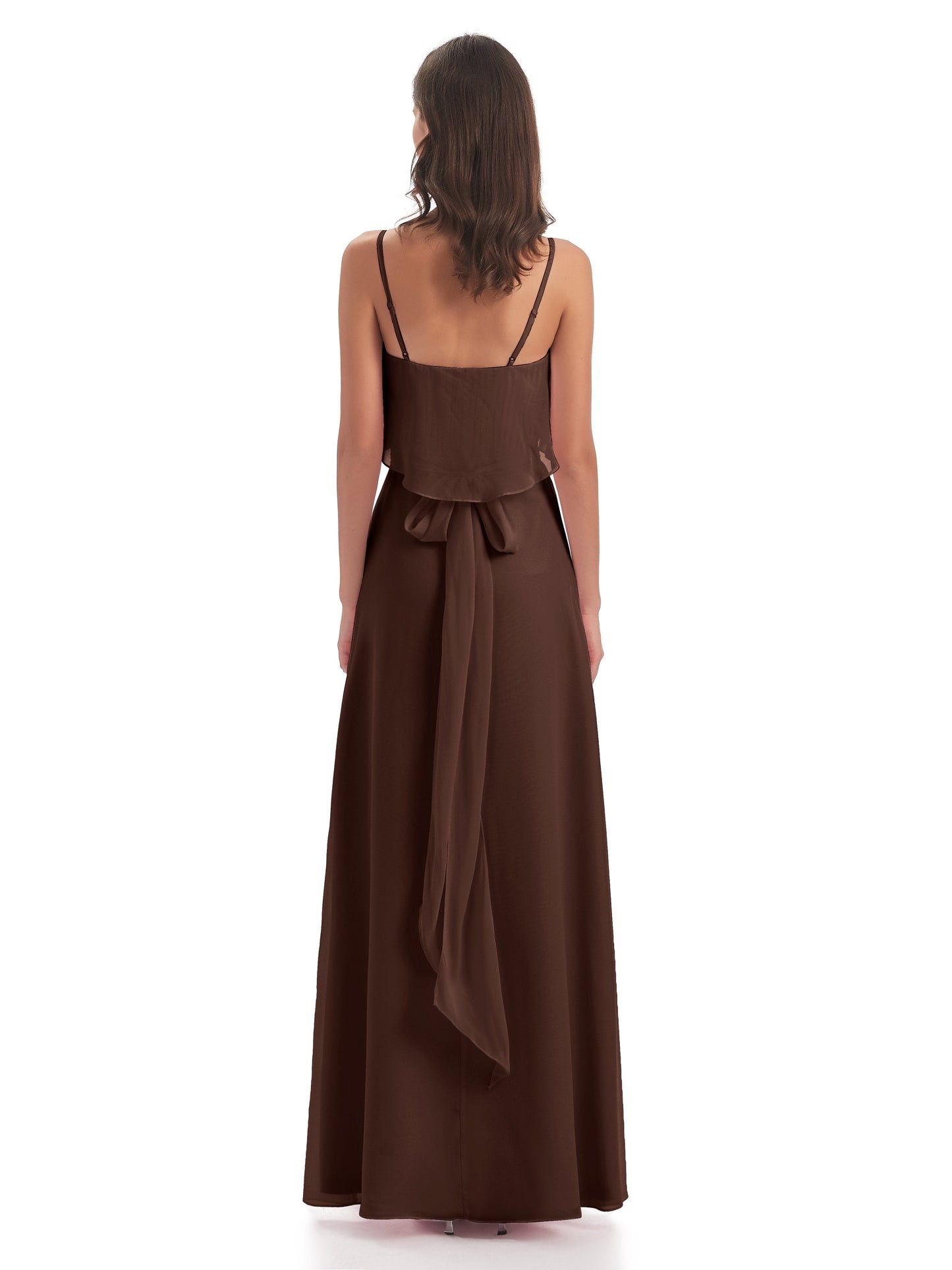Vada Sheath-Column Floor Length Spaghetti Straps Chiffon Long Bridesmaid Dresses